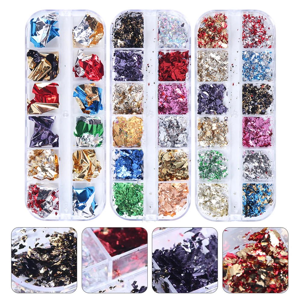 

Фольга для ногтей, наклейка с блестками, 3 коробки, материал премиум-класса, красивые цвета, привлекательный вид для вечеринки, безопасный, надежный, легко наносится, банка