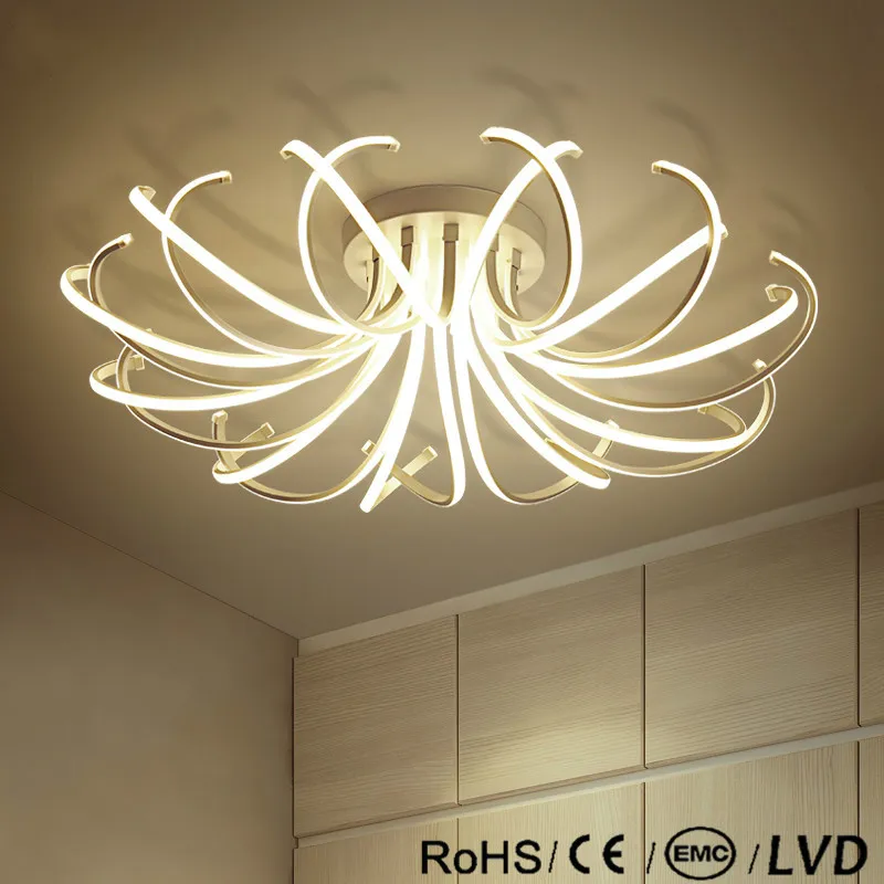 

Ceiling Chandeliers LED Modern Flower Shape Dimming Light Fixtures for Living Room Bedroom White Chandelier Lightings