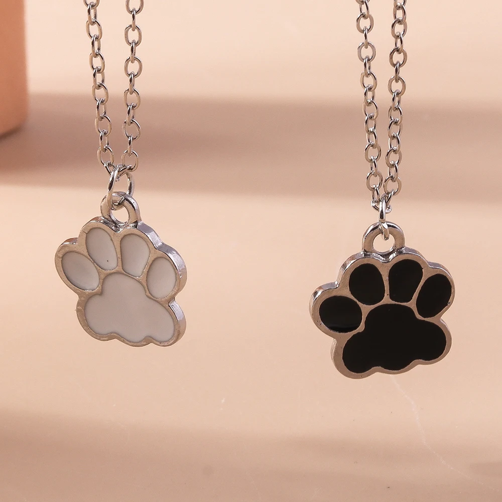 Cute Enamel Dog Cat Paw Necklaces Couple Matching Footprint Pendant Necklace Chain Women Girls Birthday Jewelry Gifts