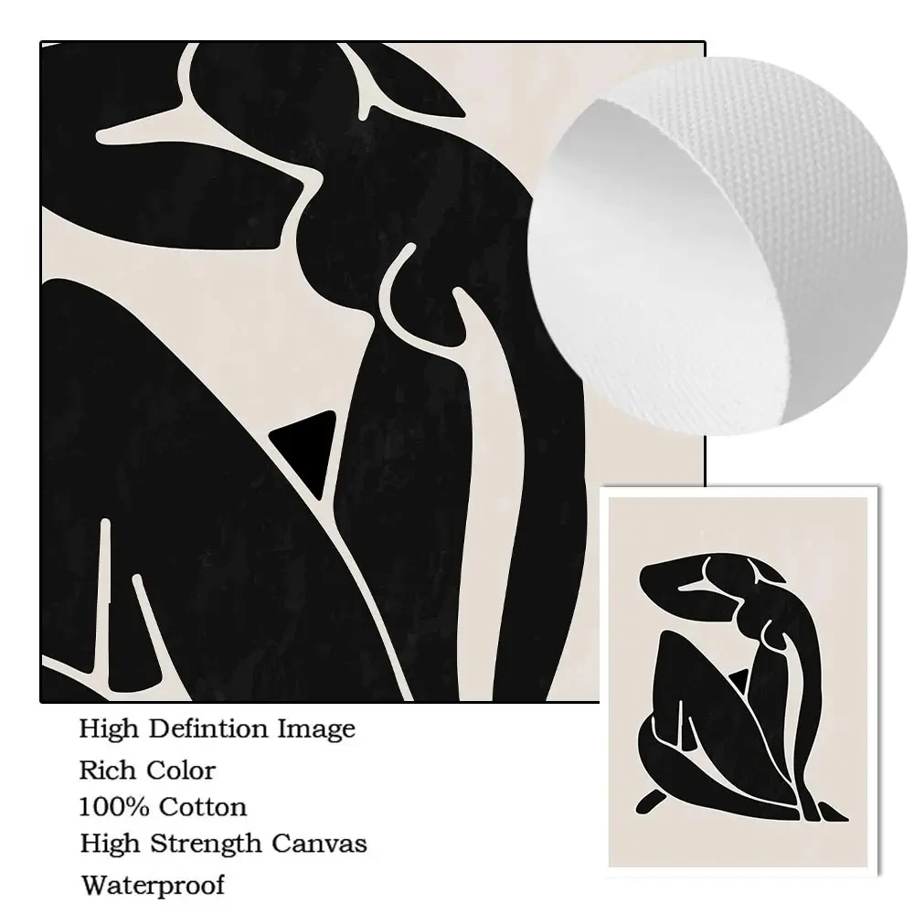 مجردة خطوط الجسم المشارك أسود بيج قماش اللوحة الشمال جدار الفن الطباعة صورة غرفة المعيشة ديكور المنزل طلاء جدران #5