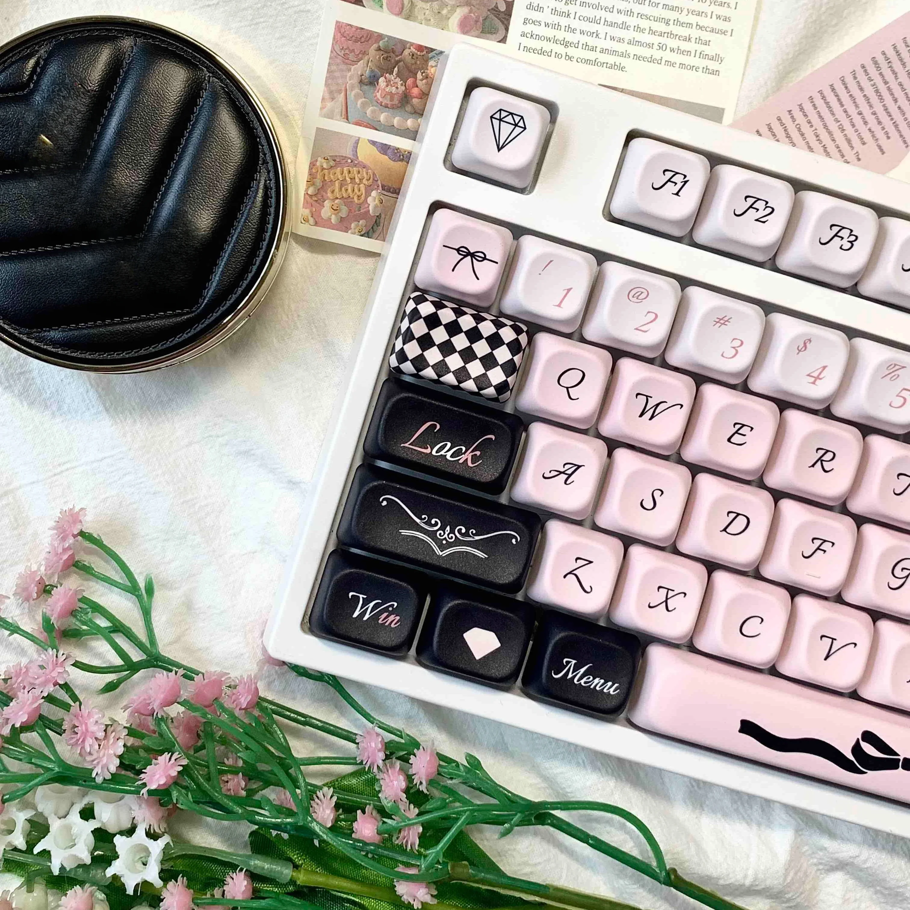 142Key Tender Pink Swan Lake Theme Keycap Cherr Eoa Pbt Sublimation Process Keycap Bow Cute Girl Keycap For Menchanical Keyboard