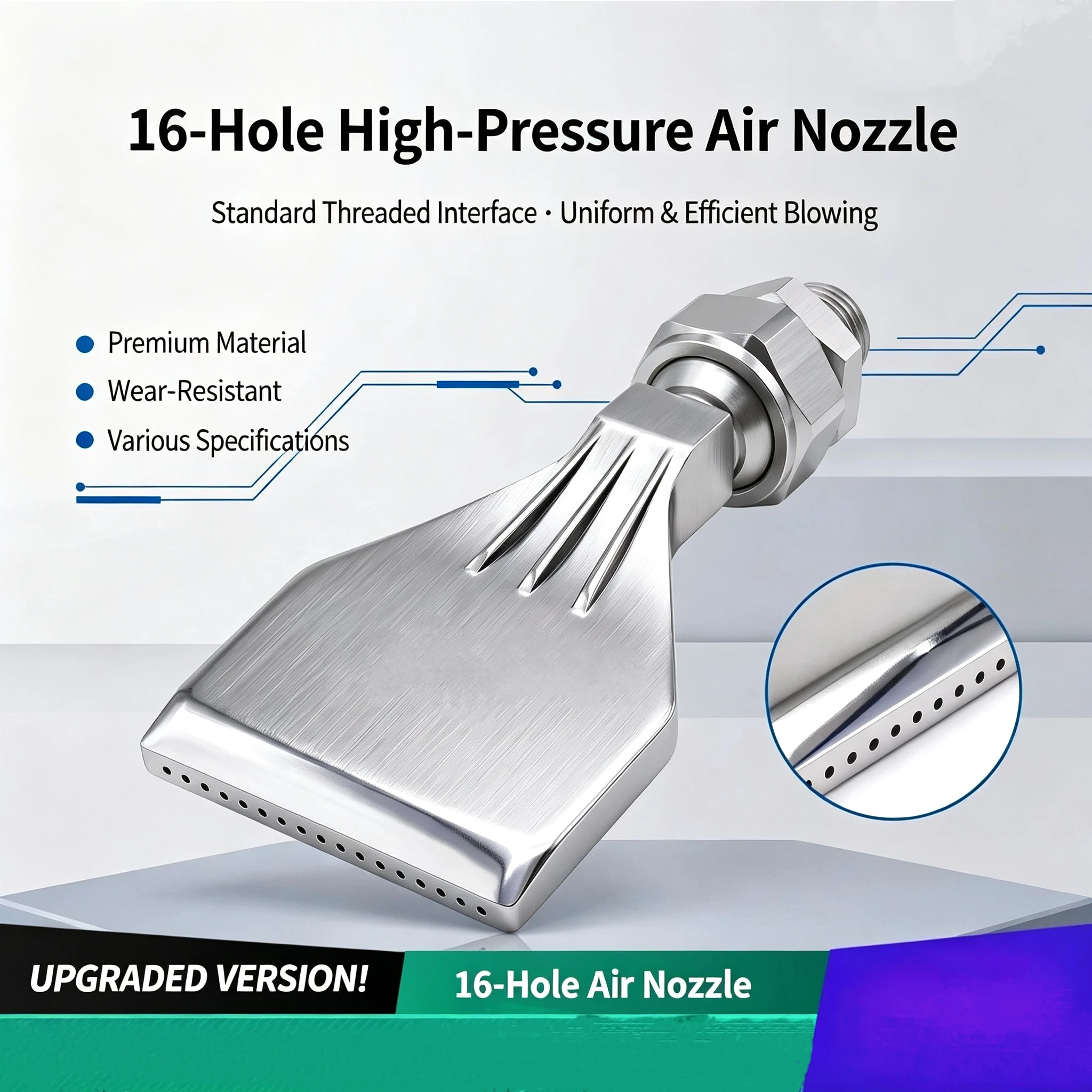 Air Knife Nozzle Adjustable Ball Base Flat Fan Blow Off Nozzle Industrial Drying Cleaning Dust Removal Compressed Air Jet Nozzle