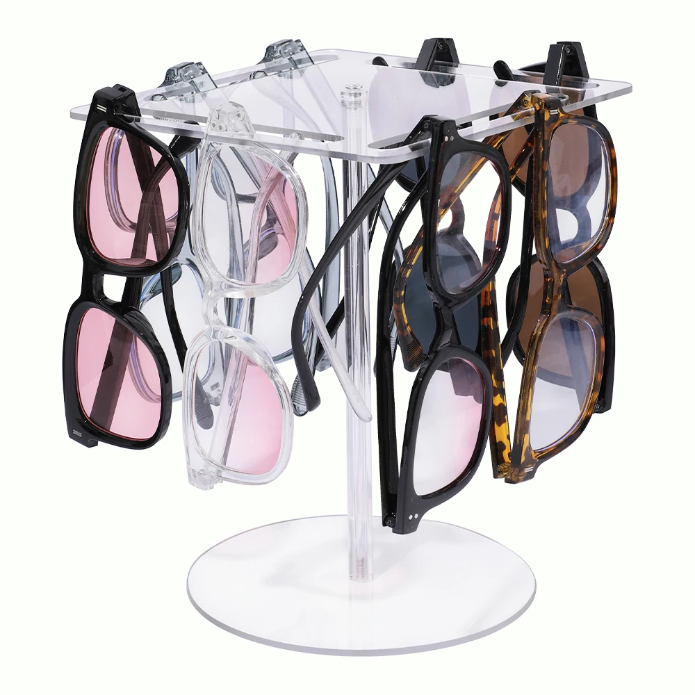 360° Rotating Sunglasses Holder Stand Transparent Eyewear Display Rack Space Saving Glasses Organizer for Home