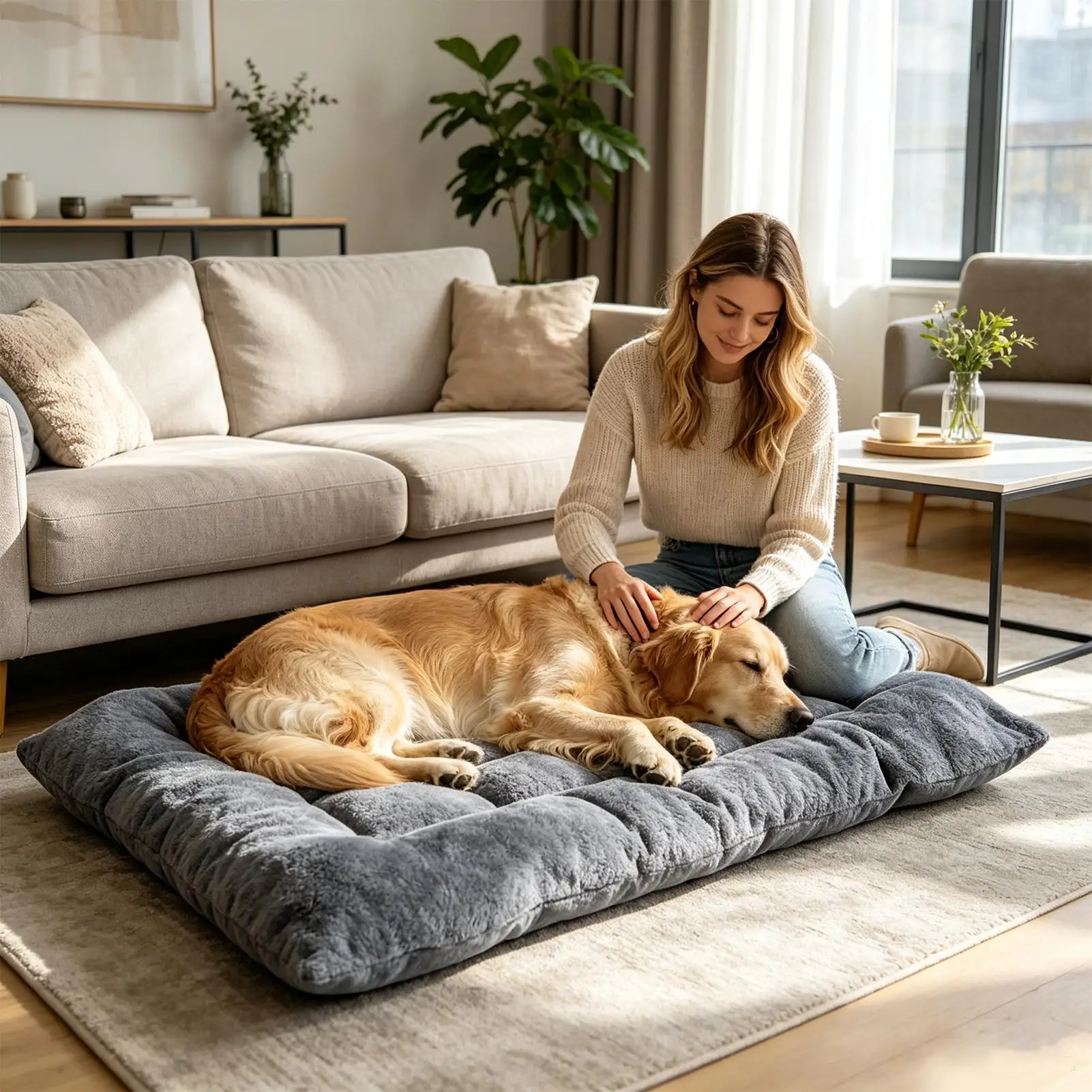 Plush Dog Bed Indoor Thickened Extra Large Rectangular Soft Sofa Pad Kennel Pad For Small Medium Large Breed Home Entryway Floor