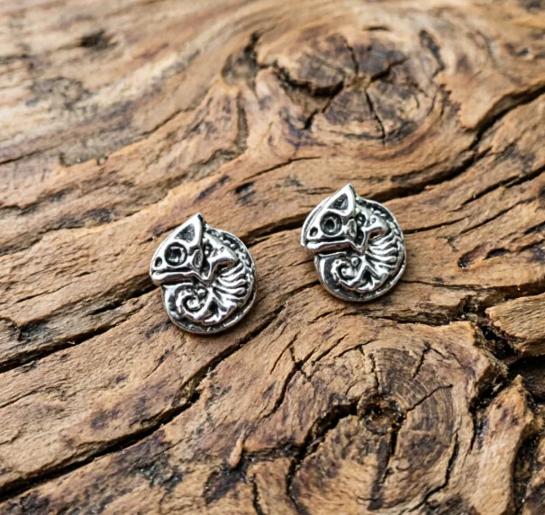 Gothic Chameleon Skeleton Stud Goth Lizard Skull Earring Ear Punk Jewelry