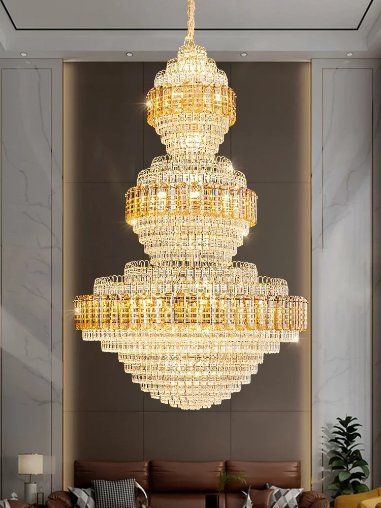 Duplex chandelier Egypt imported crystal light lift high hall living room light high-end atmospheric custom lamps