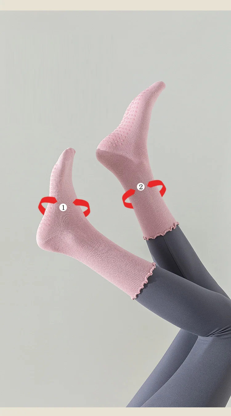 3 Paar Yoga-Socken für Damen, aus reiner Baumwolle, knöchelhoch, einfarbig, mit rutschfester Sohle, ideal für Pilates, mit Rüschen, atmungsaktiv, für Sport, Fitness und zum Tragen auf dem Boden. – Detail 5