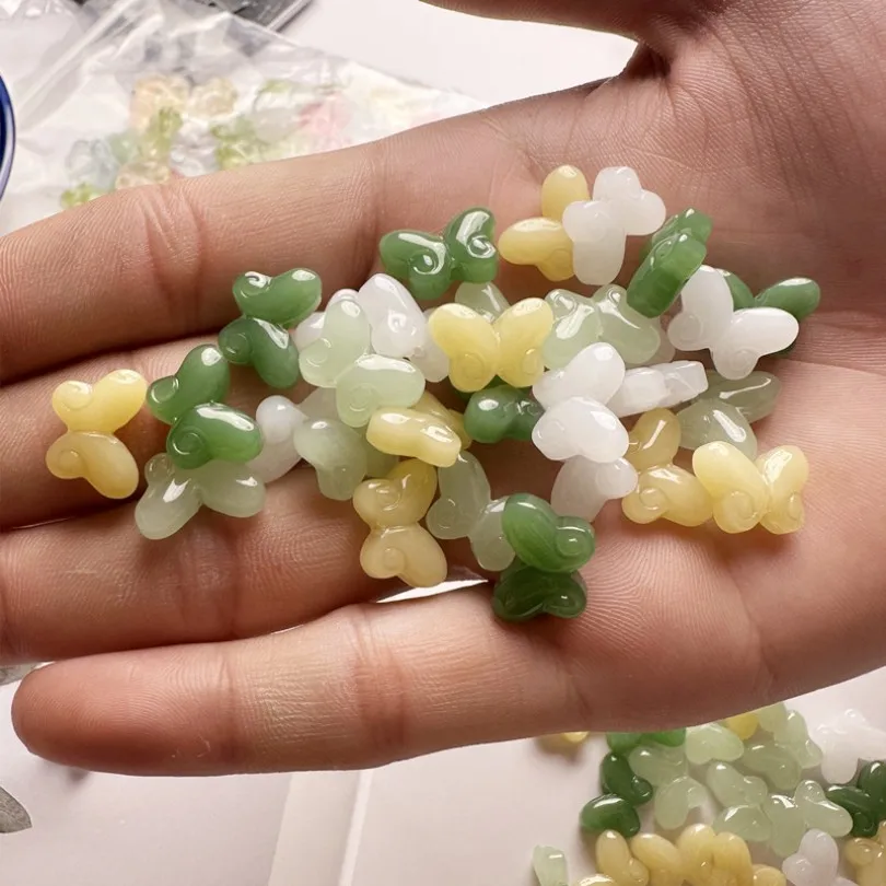 50/100PCS Jade Proof Glass Bow DIY Handmade Beaded For Jewelry Making Through Holes Bracelet Accessory Christmas Present