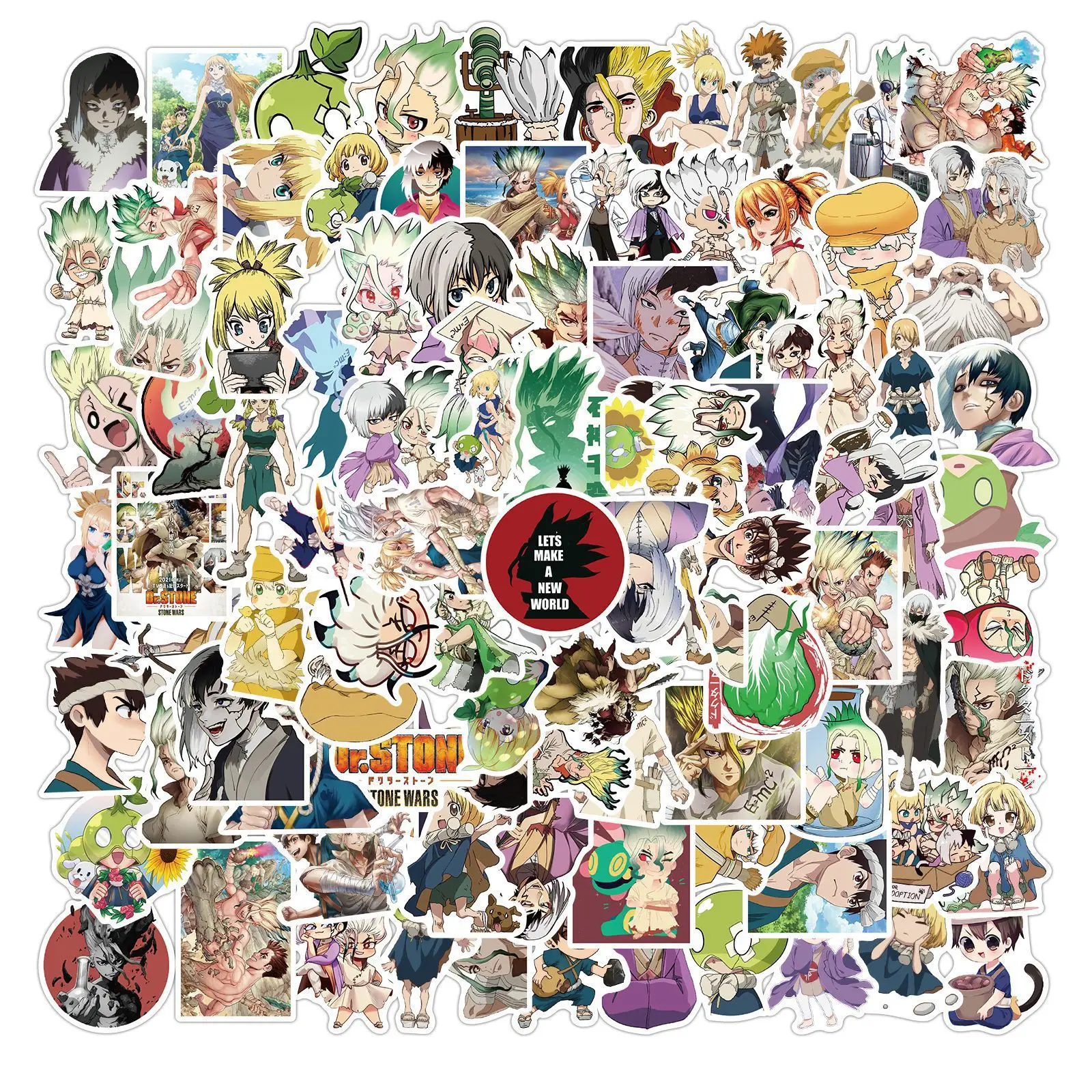 100Pcs Anime Dr.STONE Stickers Decals DIY Toys Skateboard Car Motorcycle Helmet Cool Graffiti Sticker Gifts Phone Stickers