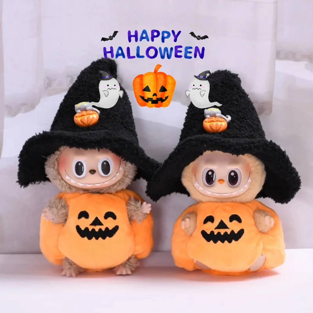 

17cm Labubu Doll Clothes Blind Box Universal Plush Doll Accessories Designer Pumpkin Costume Set for Sitting Standing Dolls