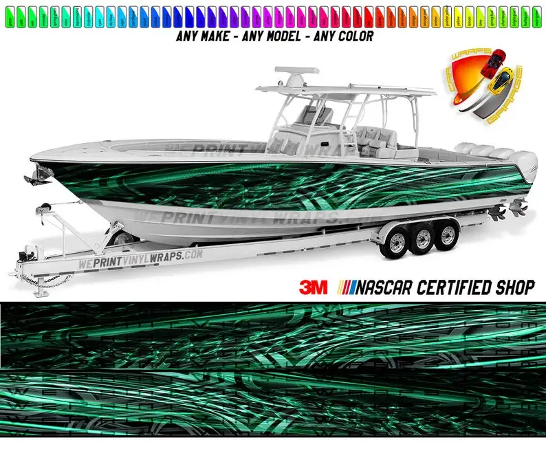 Dark Green and Light Green Graphic Vinyl Boat Wrap Decal Fishing Pontoon Sportsman Console Bowriders Deck Boat Watercraft All bo