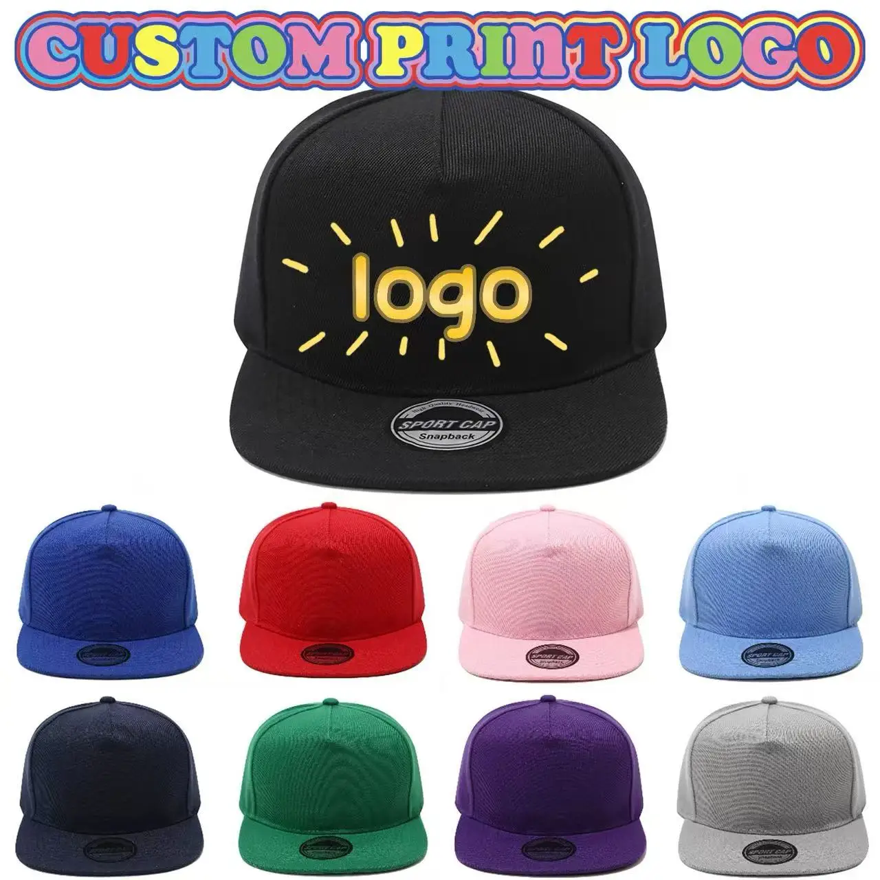 Customized Printed Logo Solid Color Five Piece Flat Edge Hats Men's And Women's Fashion Tidal Current Versatile Hip-Hop Caps