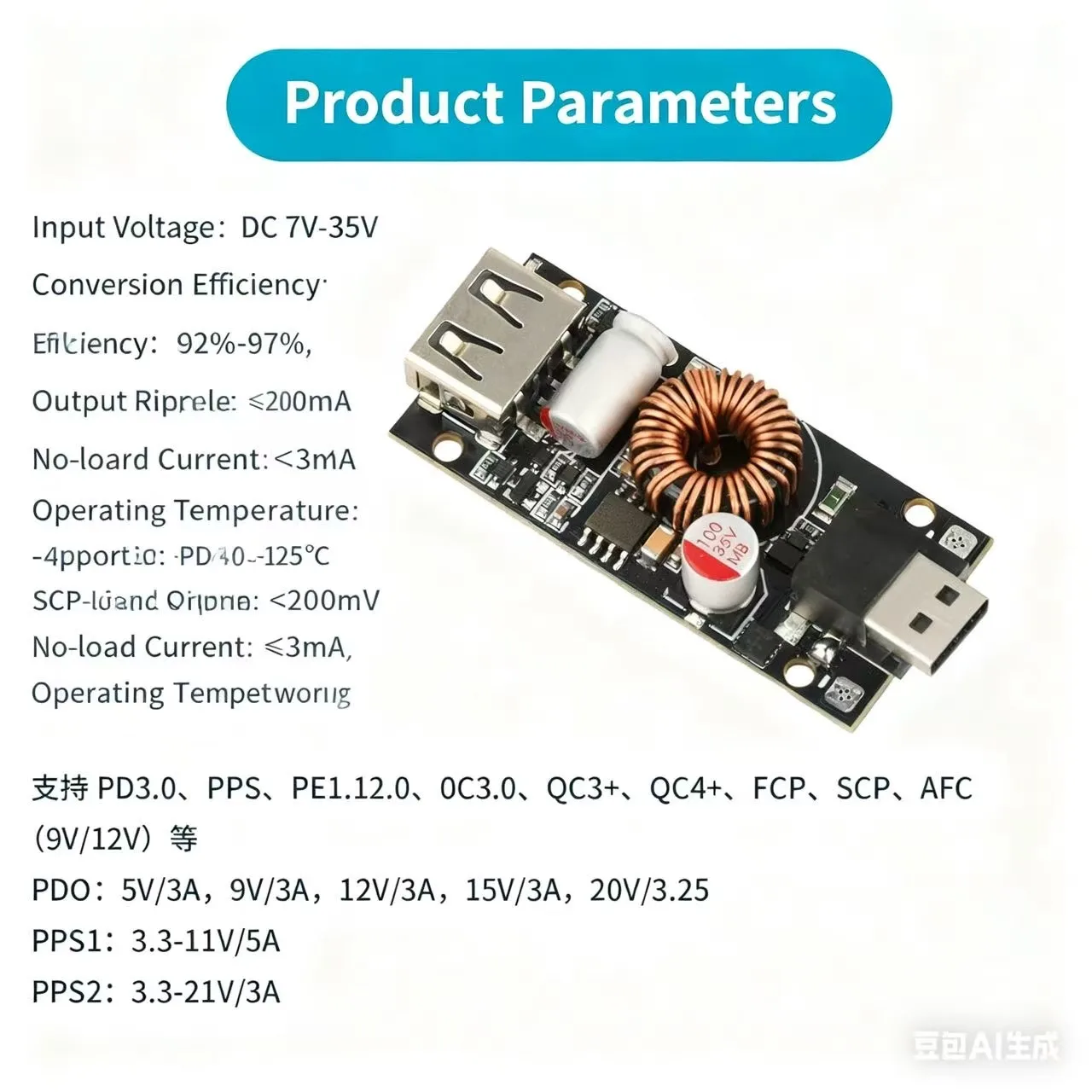 PD65W fast charging module type-C+USB+DC 5521 interface