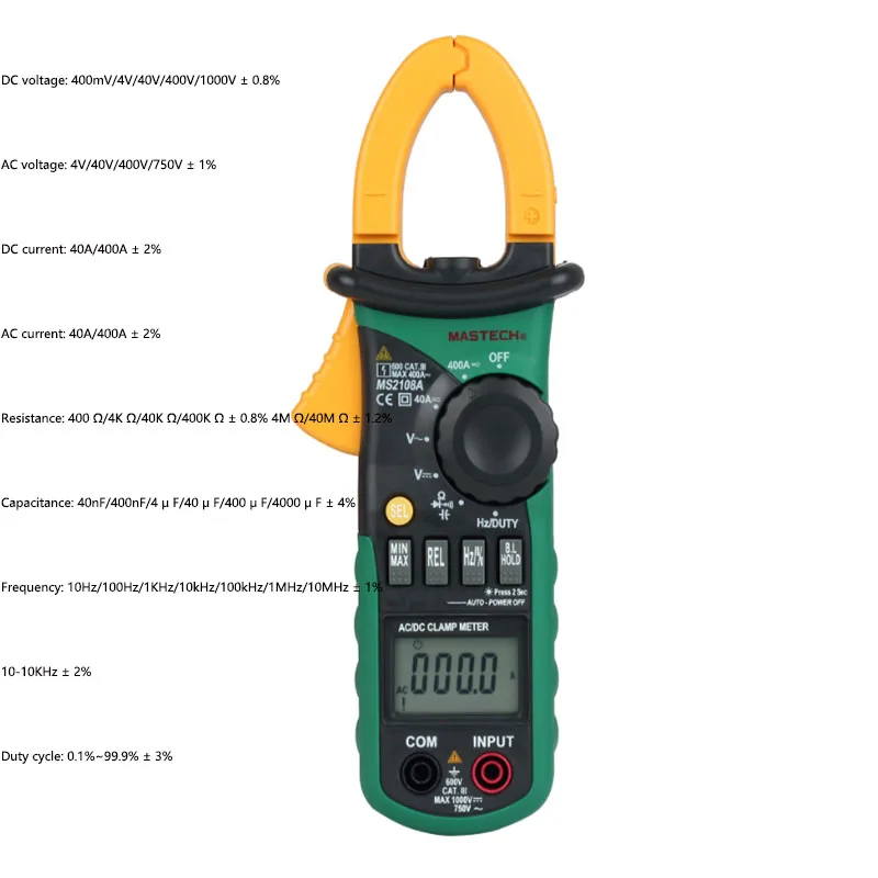 

MS2108A AC DC Current Digital Clamp Multimeter