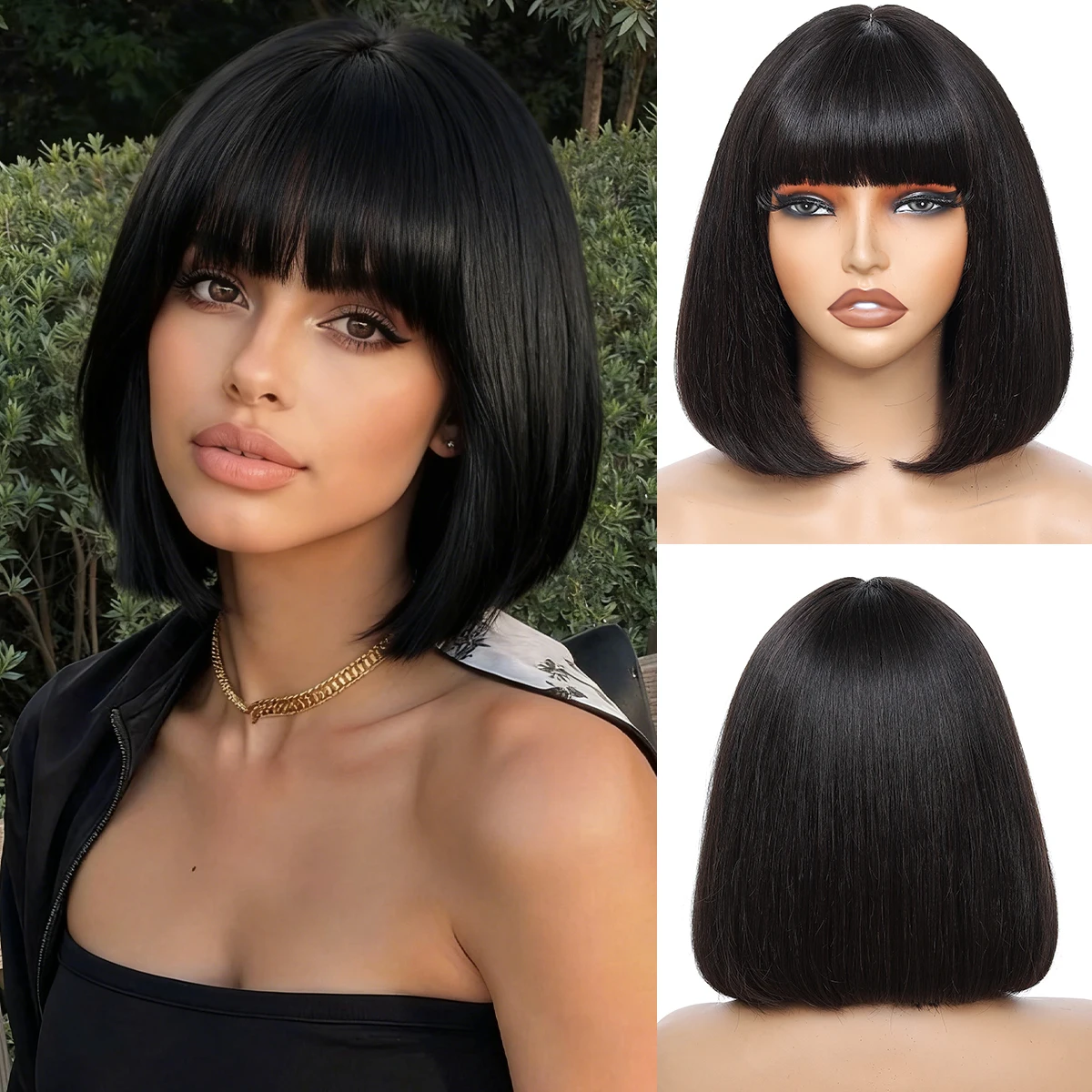 

Парик YELO Bob с челкой, бразильские человеческие волосы, короткий парик машинного производства, натуральный цвет, без клея, дизайн для женщин, ежедневное использование