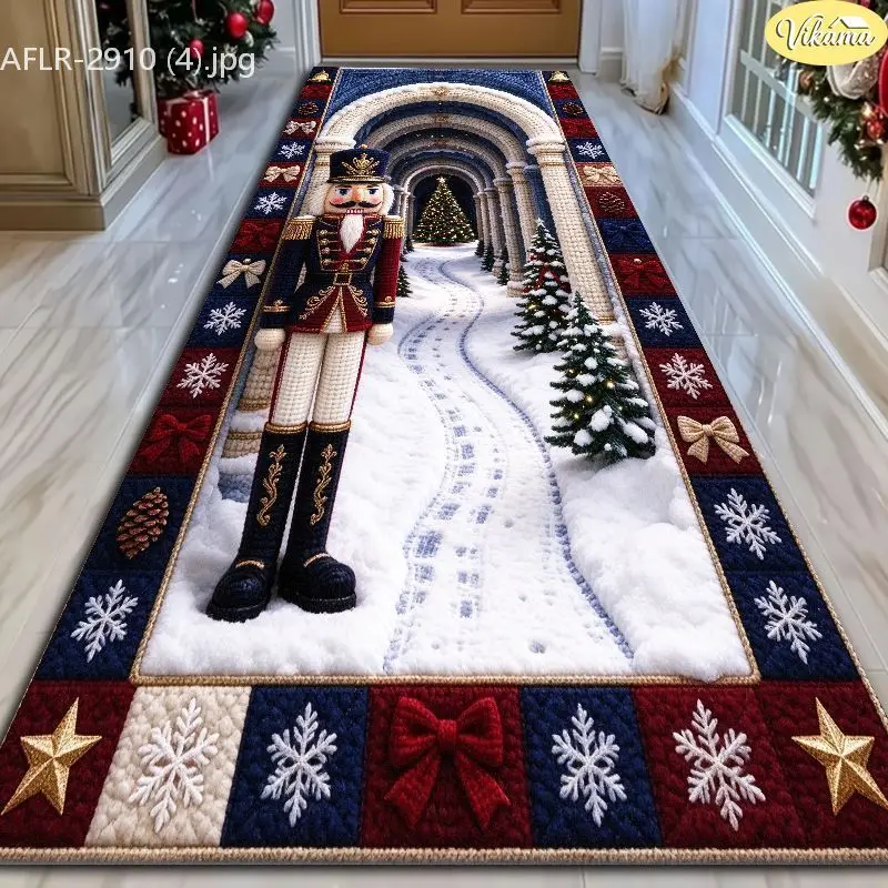 VIKAMA Gnome Cardinal Lantern Buffalo Check Christmas Hallway Runner Rug Corridor Floor Mat Non Slip Rubber Backing Soft Long