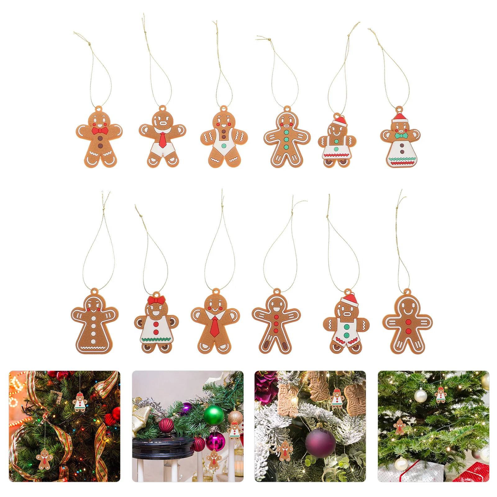 

12Pcs Gingerbread Man Christmas Hanging Pendant Tree Decor Lightweight PVC Festive Home Ornament Holiday Decoration