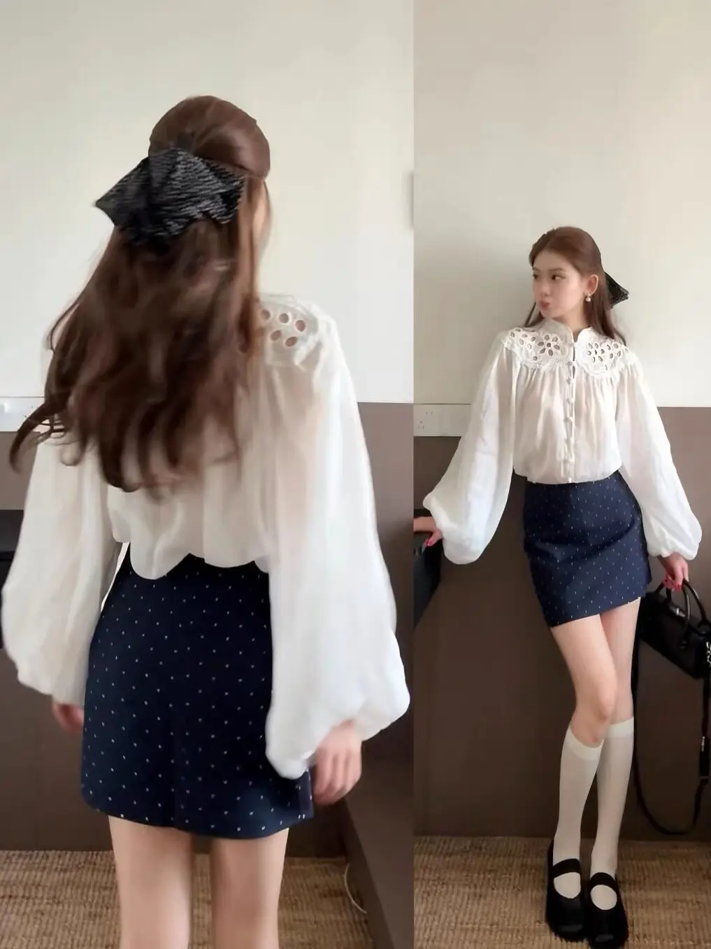 

Женская весенняя блузка Ele White с вырезами, длинным рукавом, легкая, элитная, омолаживающая, свободного кроя, стройнящая, во французском стиле