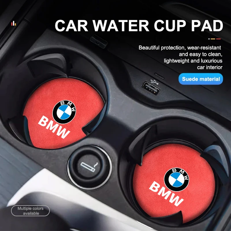 2Pcs Car Interior Water Cup Mat Leather Coasters Pad For BMW Performance F30 F20 G20 G30 G05 G06 G07 G11 G01 G02 G32