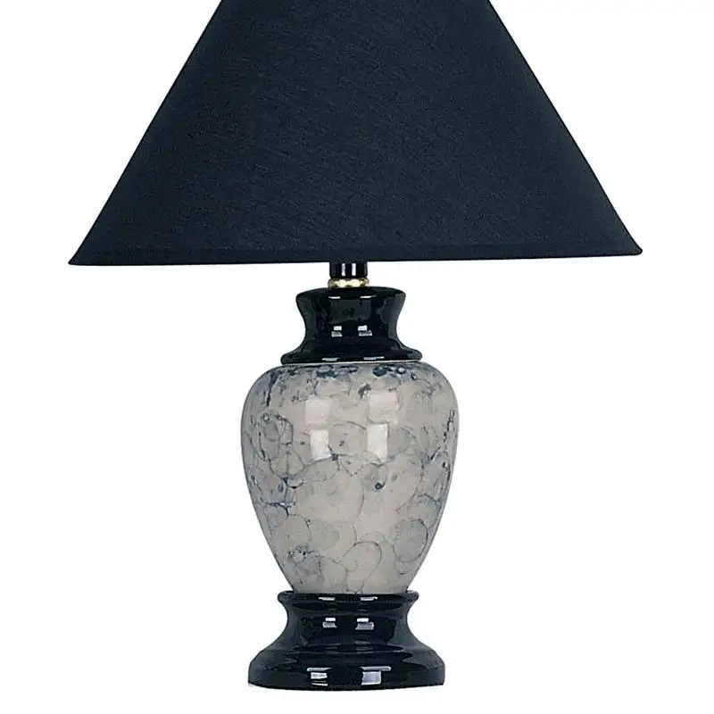 13-Inch Ceramic Table Lamp, Urn-Style with Black Finish & Linen Shade