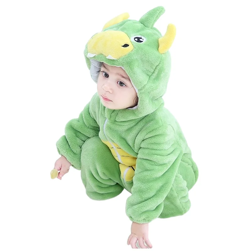 Kind grün Cartoon Dinosaurier Tier Pyjama Junge Mädchen Kleinkind Tier Overall Baby Stram pler Säuglings kleidung Pyjama Kinder Kigurumi