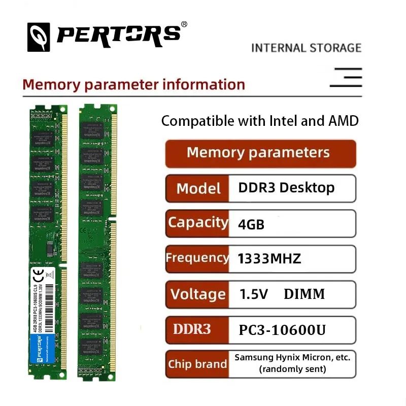 Q-PERTORS DDR3 4GB RAM 1333Mhz PC3-10600U DIMM Desktop RAM 240 Pins 1.5V NON ECC 2RX8 Compatible with Both Intel and AMD