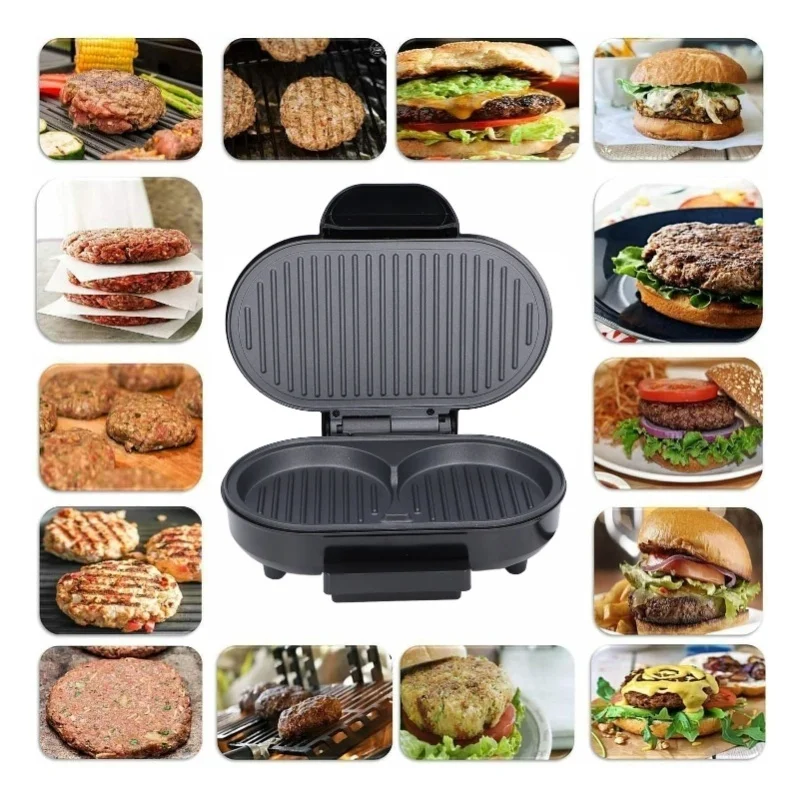 750W Electric Steak Grill, Electric Burger Maker Compact Indoor Grill Multi-Functional Panini Maker Breakfast Sandwich Maker
