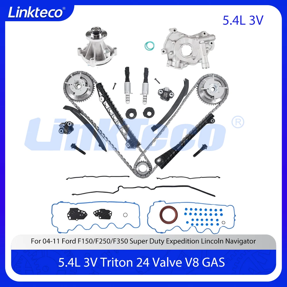 

Engine Timing Chain Kit Cam Phaser Valve Cover Gasket Set Water Oil Pump Fit 5.4 L For Ford F150 Super Duty Lincoln Mark Lt 5.4L