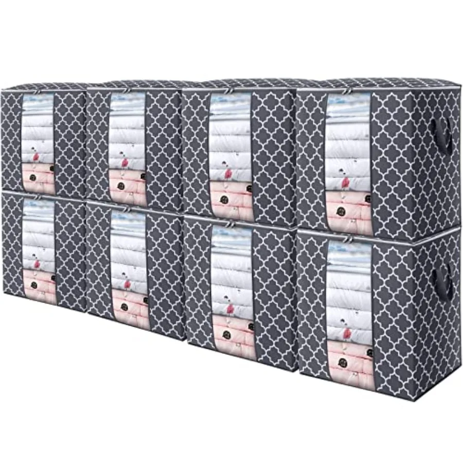 

Storage Bags 8 Pack/100L Large Blanket Clothes Organization and Storage Containers for Comforters, Bedding, Foldable Organizer