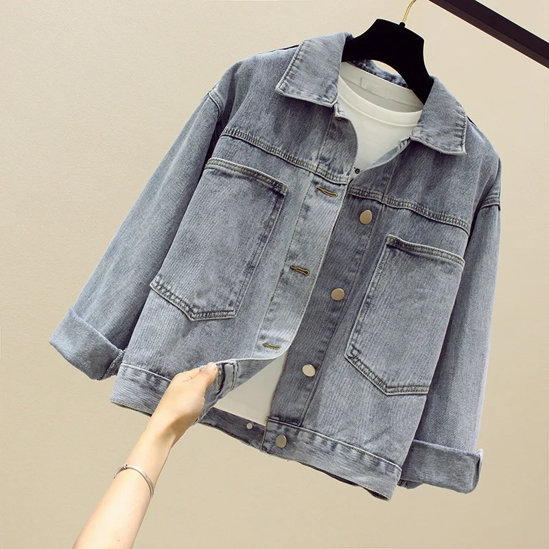 Spring Autumn Solid Color Fashion Women Denim Jacket Casual Loose Jeans Jacket Korean Short Outerwear Female