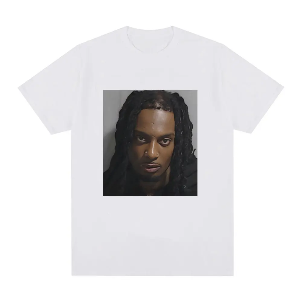 Rap Singer Playboi Carti Mugshot Pattern T-shirt Men's Fashion Retro Hip-hop T-shirt Casual Cotton Short Sleeved Oversized