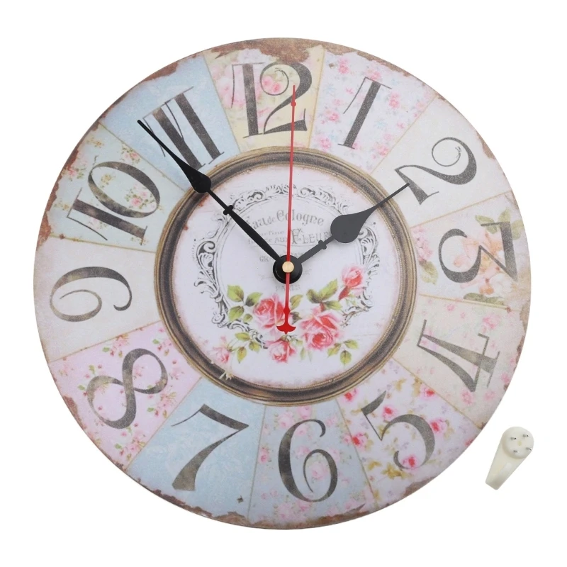 ipiip 12 Inch French Vintage Wall Clock Shabby Floral Patchwork Battery Ope