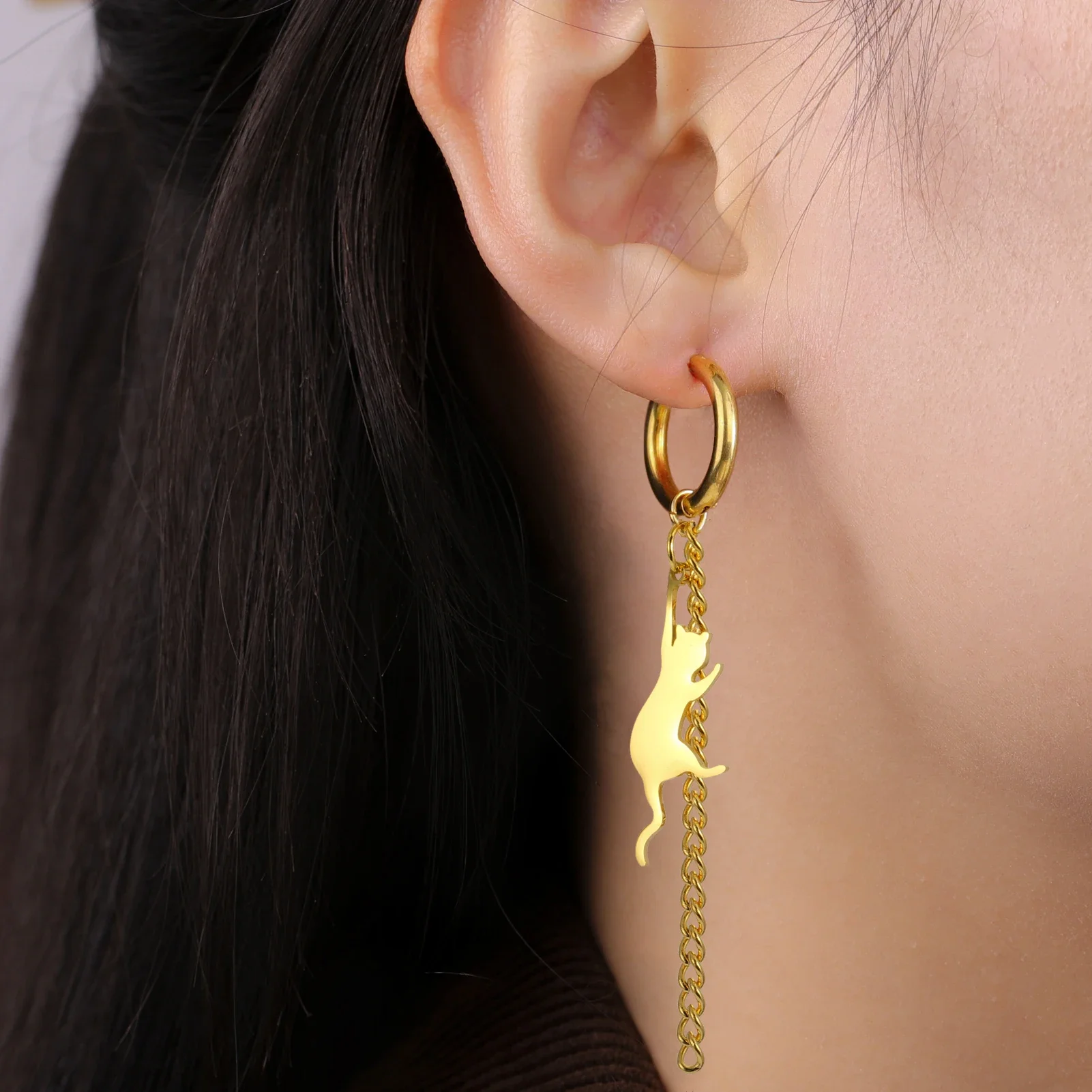 Cat Kitten Dangle Earrings for Girls Stainless Steel Cute Animal Earrings - PeticaDeals