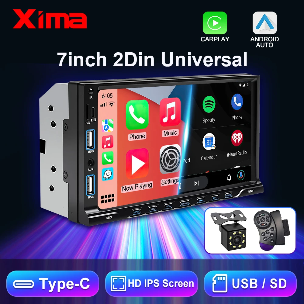 

XIMA Универсальный 2din 7-дюймовый IPS сенсорный экран Carplay Android Auto Автомобильный радиоприемник Bluetooth FM Вспомогательный вход Автомобильный мультимедийный плеер