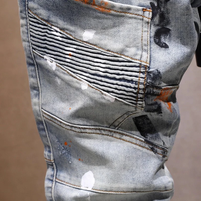 

Y2KStreet Модные мужские джинсы с окрашенной водой, эластичные облегающие джинсы в стиле ретро, светло-голубые джинсы, итальянские брюки в стиле ретро Ho