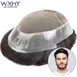 Tupé australiano para hombres, Base de PU de encaje, prótesis de cabello masculino, peluca humana transpirable para hombres, prótesis capilar, sistemas de línea de cabello Natural