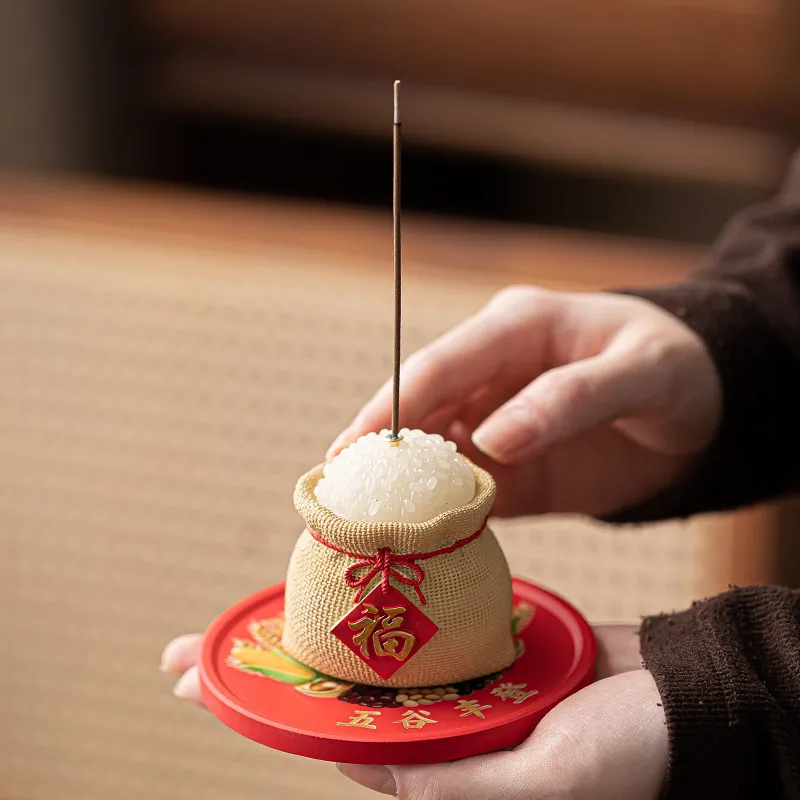 Chinese Style Lucky Rice Bag Incense Holder Traditional Blessing Incense Burner For Home Tea Table Desktop Decor Aromatherapy