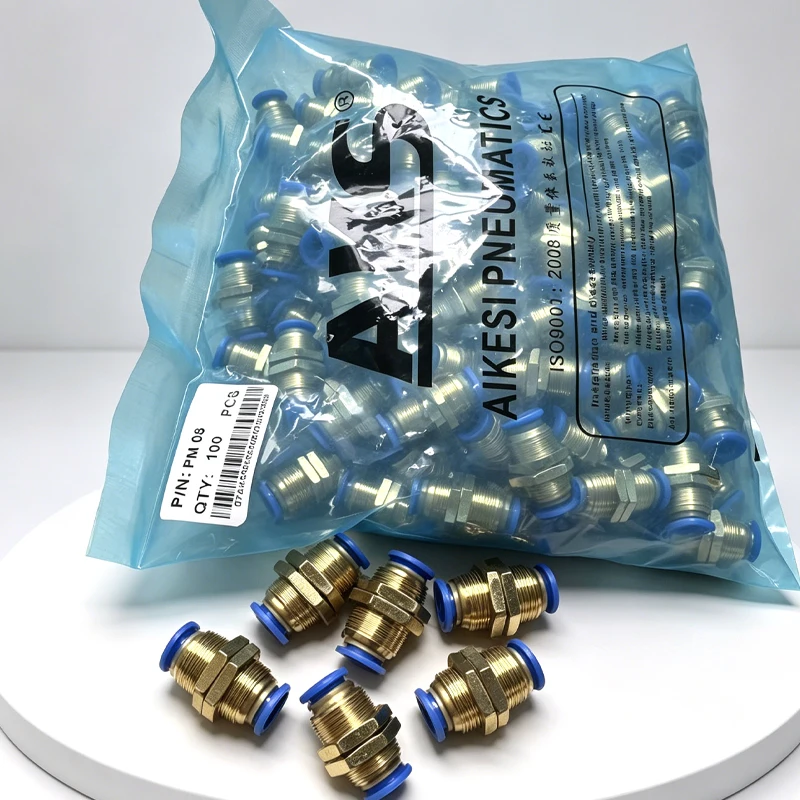 20PCS Pneumatic Fittings PM Straight Bulkhead Union Connector 4mm 6mm 8mm 10mm 12mm OD Hose Plastic Push In Gas Quick Connector