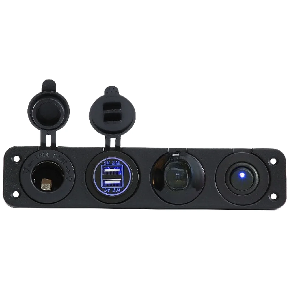 

For Night Driving 4 Hole Power Socket Waterproof Voltage Meter Blue LED Indicator Scratch Resistant Heat Dissipation
