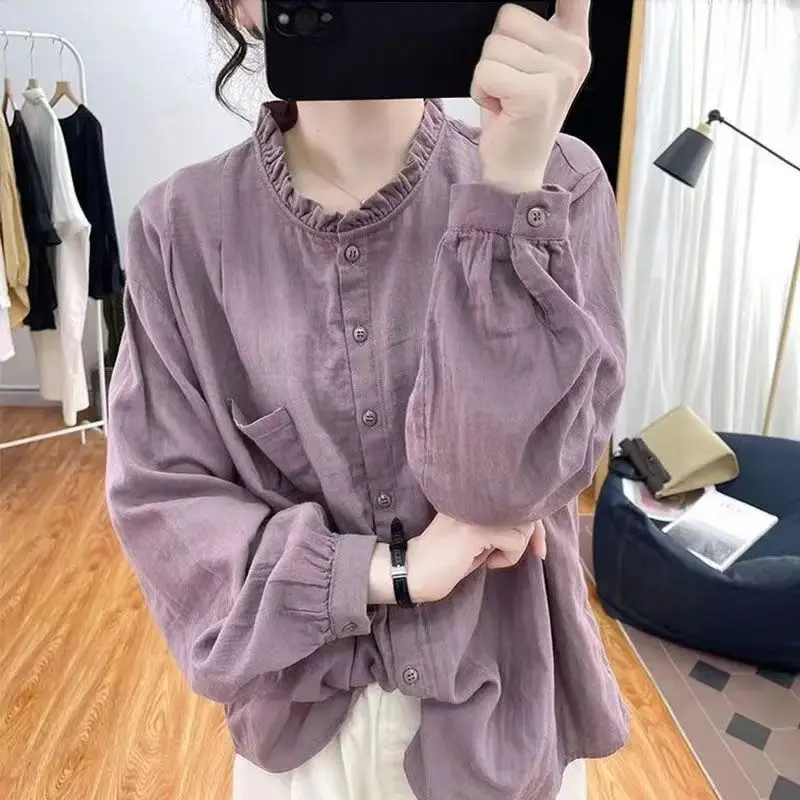 

Long Sleeve Shirts Womens Satin Oversized Buttoned Tops Turn Down Collar Puff Sleeves Preppy Minimalist Feminine Elegant Autumn