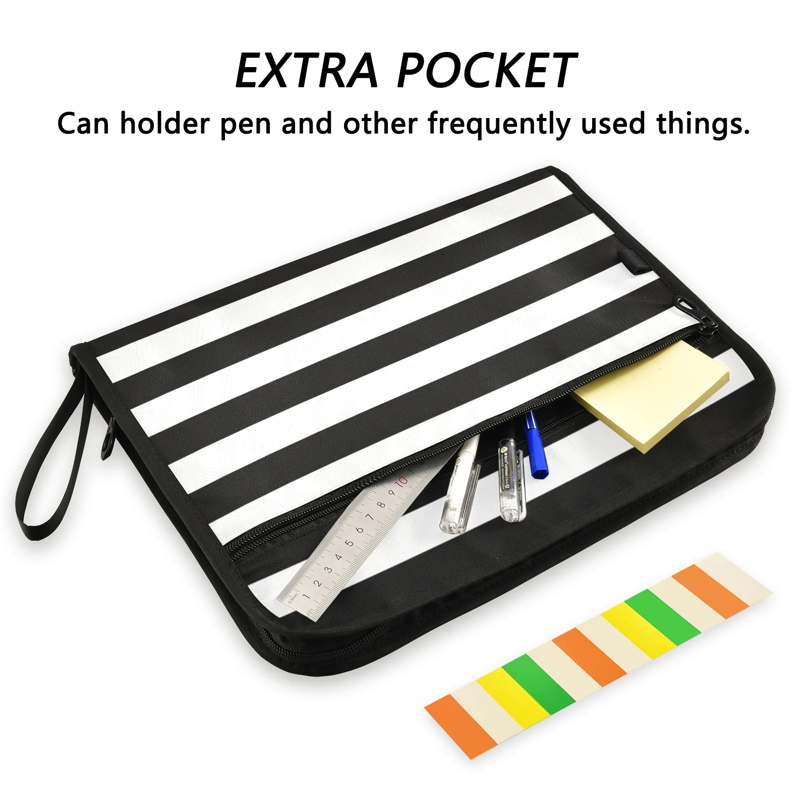 A4 File Folder Document Bag Striped Receipt File Expanding Wallet Bill Folder 13 Pockets Ticket Invoice Organizer Office Supplie