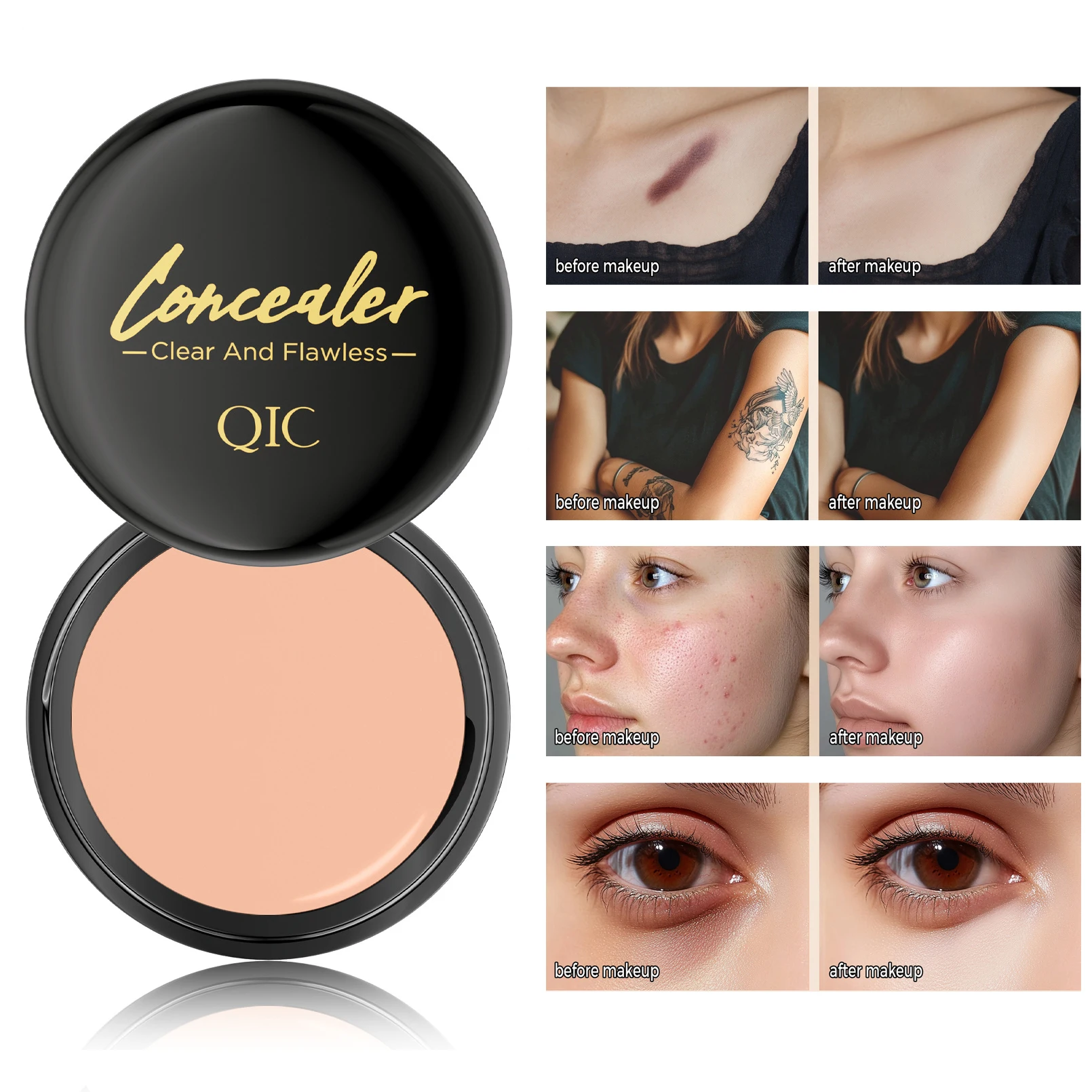 QIC Concealer Cover Freckles Dark Circles Acne Scars Quick-dry Waterproof Longlasting Acne Concealer Flawless Foundation Makeup