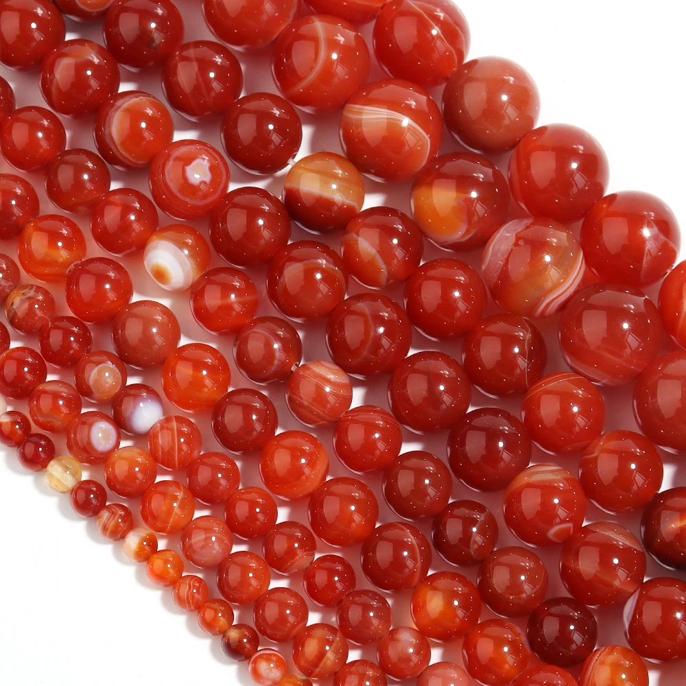 1strand 4/6/8/10/12mm Red Stripe Agate Stone Beads Natural Stone Loose Spacer Beads For DIY Jewelry Making Bracelet Necklace
