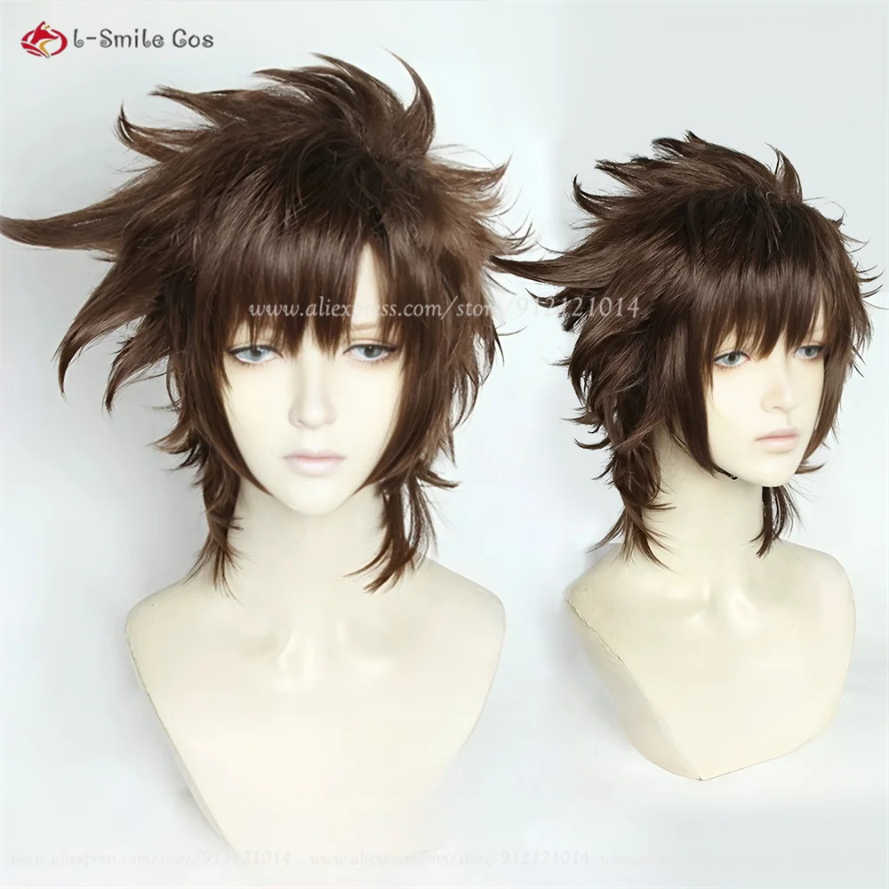 Peluca de Cosplay Joseph Joestar, pelucas marrones de 30cm para disfraces de hombres, peluca de Anime, pelo sintético resistente al calor para Halloween + gorro de peluca
