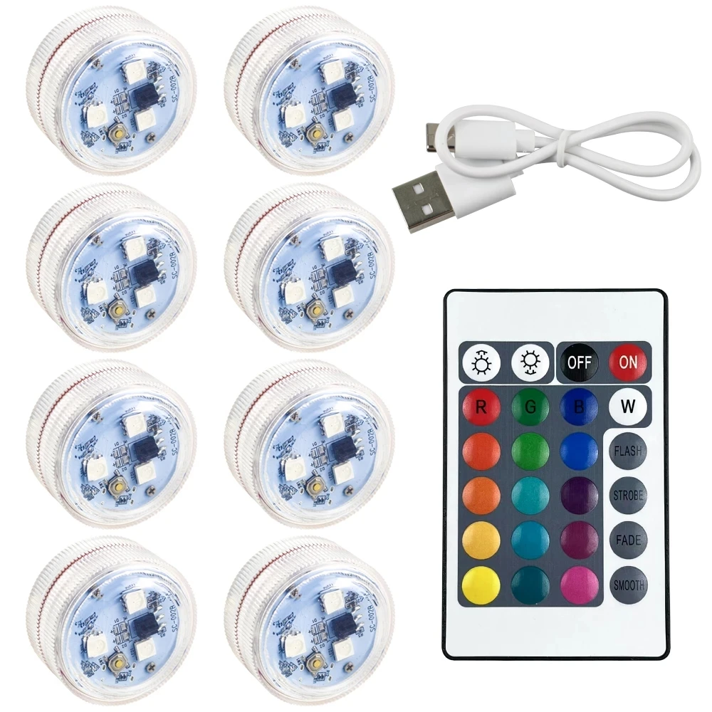 4cm usb recarregável à prova dwaterproof água rgb submersível led luzes subaquáticas noite lâmpada vaso tigela festa de casamento decoração natal