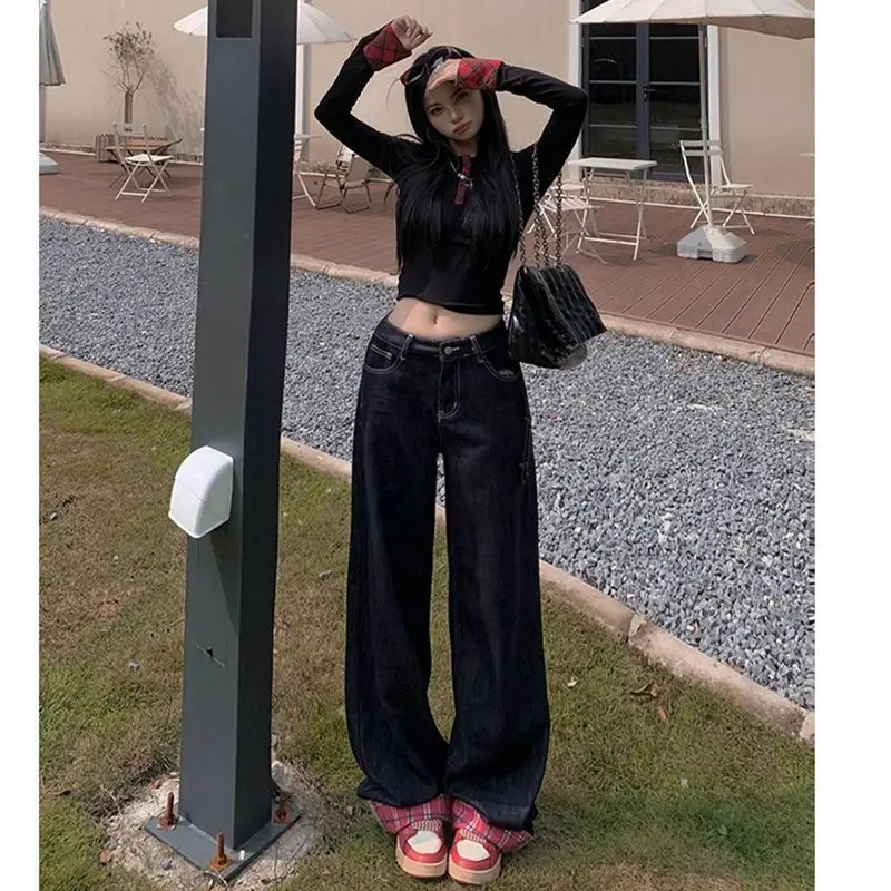 

Splicing Wide-leg Jeans Women's Fashion Summer New Fashion Comfortable Thin Large Size Fat Loose High Belly Straight Pants