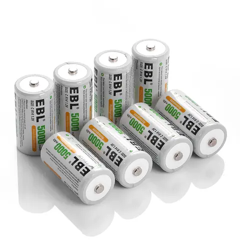 EBL C Size Rechargeable Batteries 1.2V Ni-MH 5000mAh Battery R14 C Cell High Energy For Flashlight,Video,Gas Cooker,Water Heater