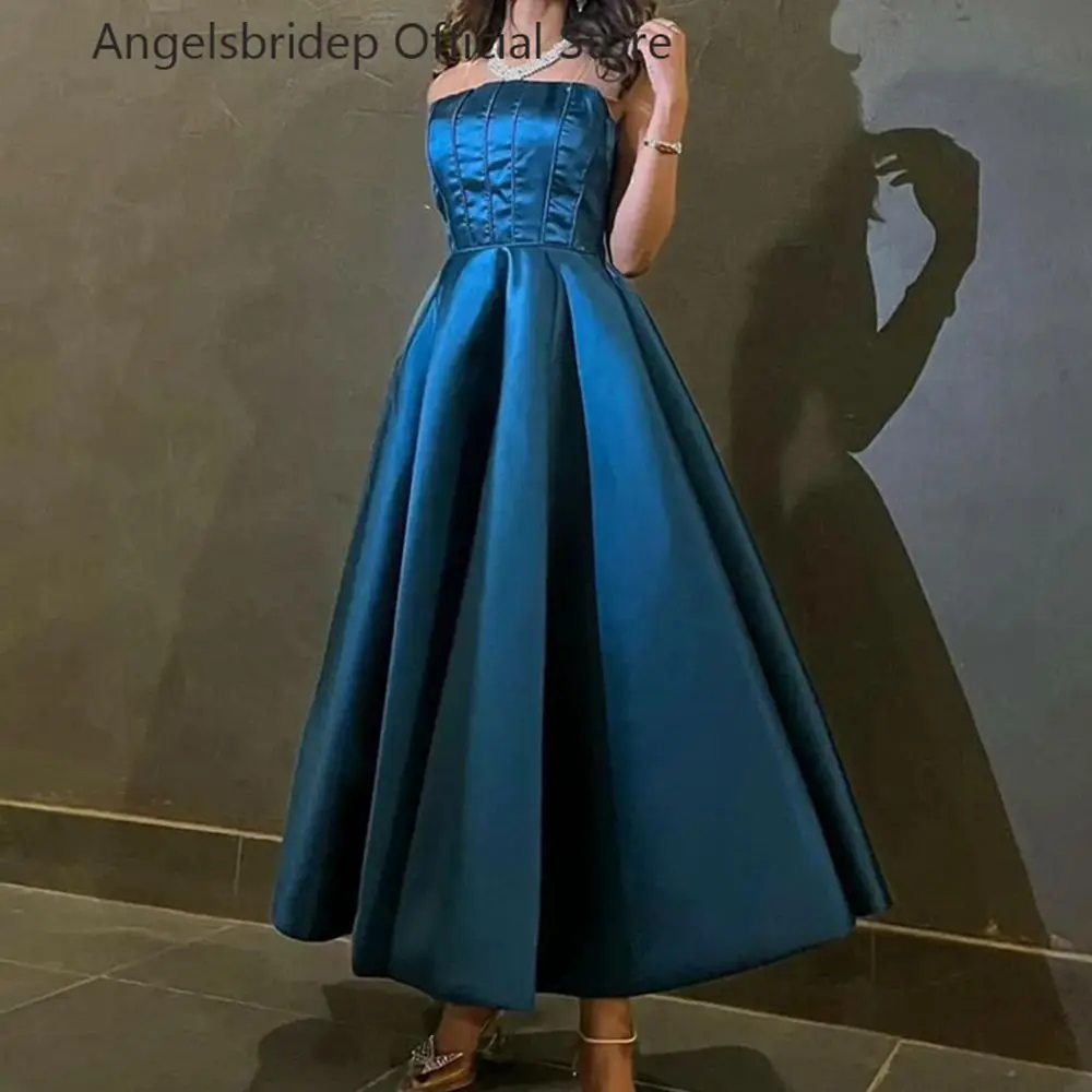 

Angelsbridep Ankle Length A-line Prom Dresses Hard Fishbone Bodice Saudi Arabia Vestido De Graduación Formal Vestido De Noite