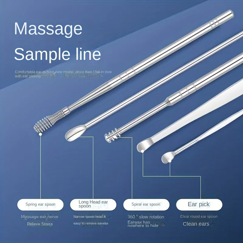 10Pcs Stainless Steel Ear Pick Set - Spiral Rotating Earwax Remover & Ear Scoop for Cleaning and Collecting Earwax