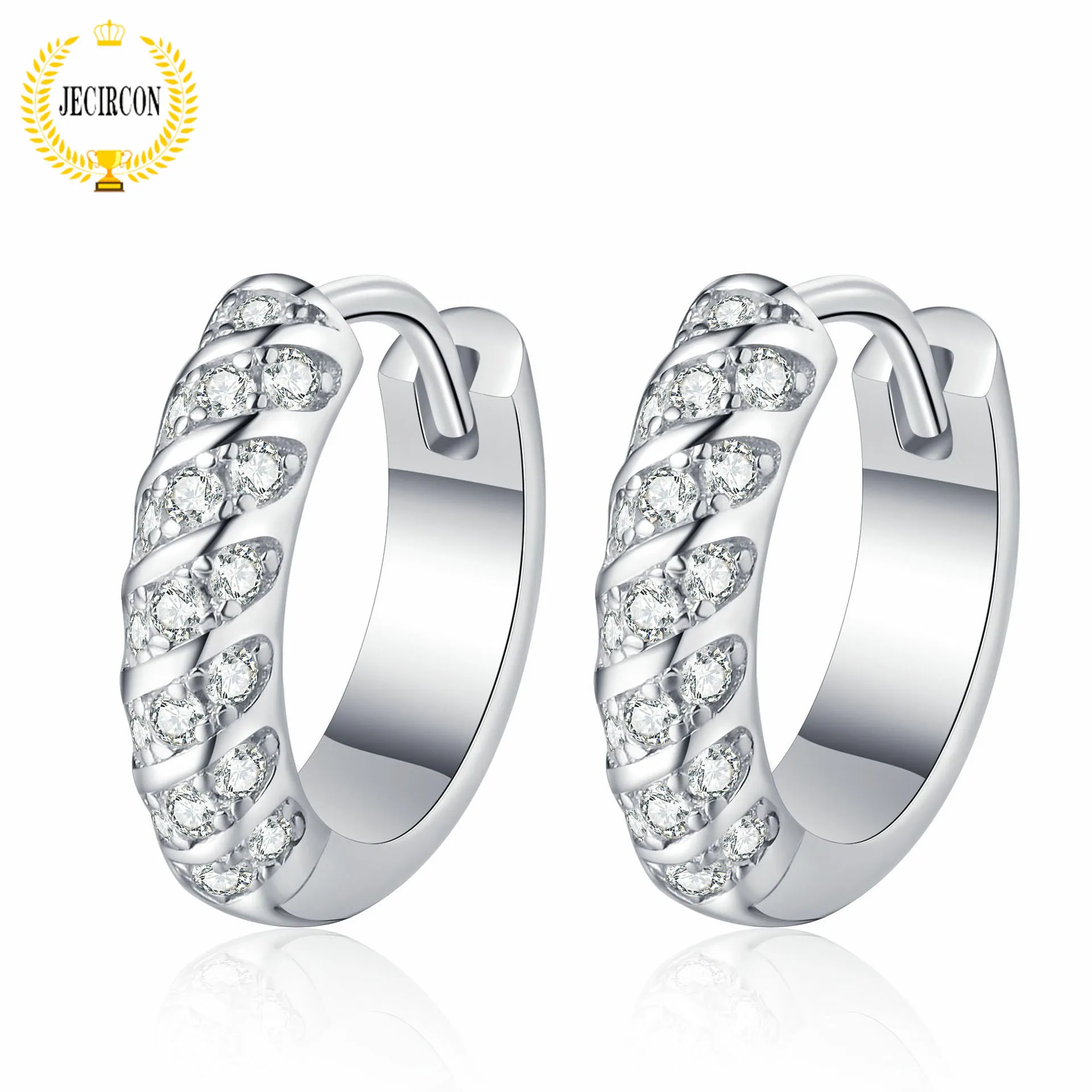 

JECIRCON-925 Sterling Silver Fashion Moissanite Hoop Earrings for Women 18k White Gold Simple Ear Buckles Luxury Wedding Jewelry